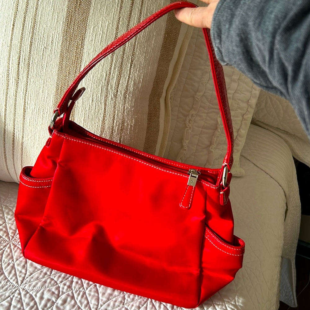 Talbots Red Satin and Patent Leather Purse